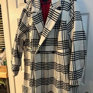 Torrid Black and White Plaid Trench Coat
